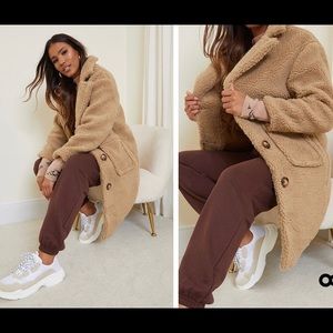 PLT NWOT Camel Borg Longline Coat